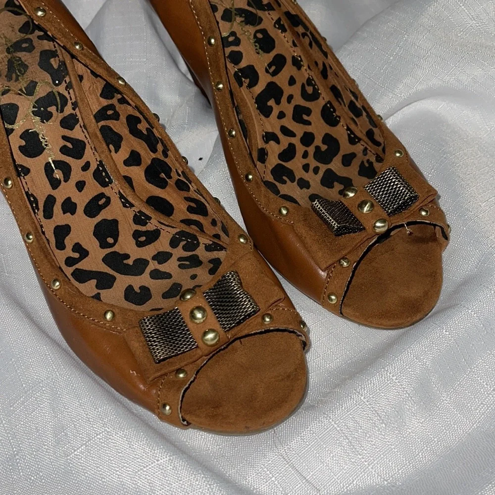 Jessica Simpson Brown Leopard-Print Wedge Heels